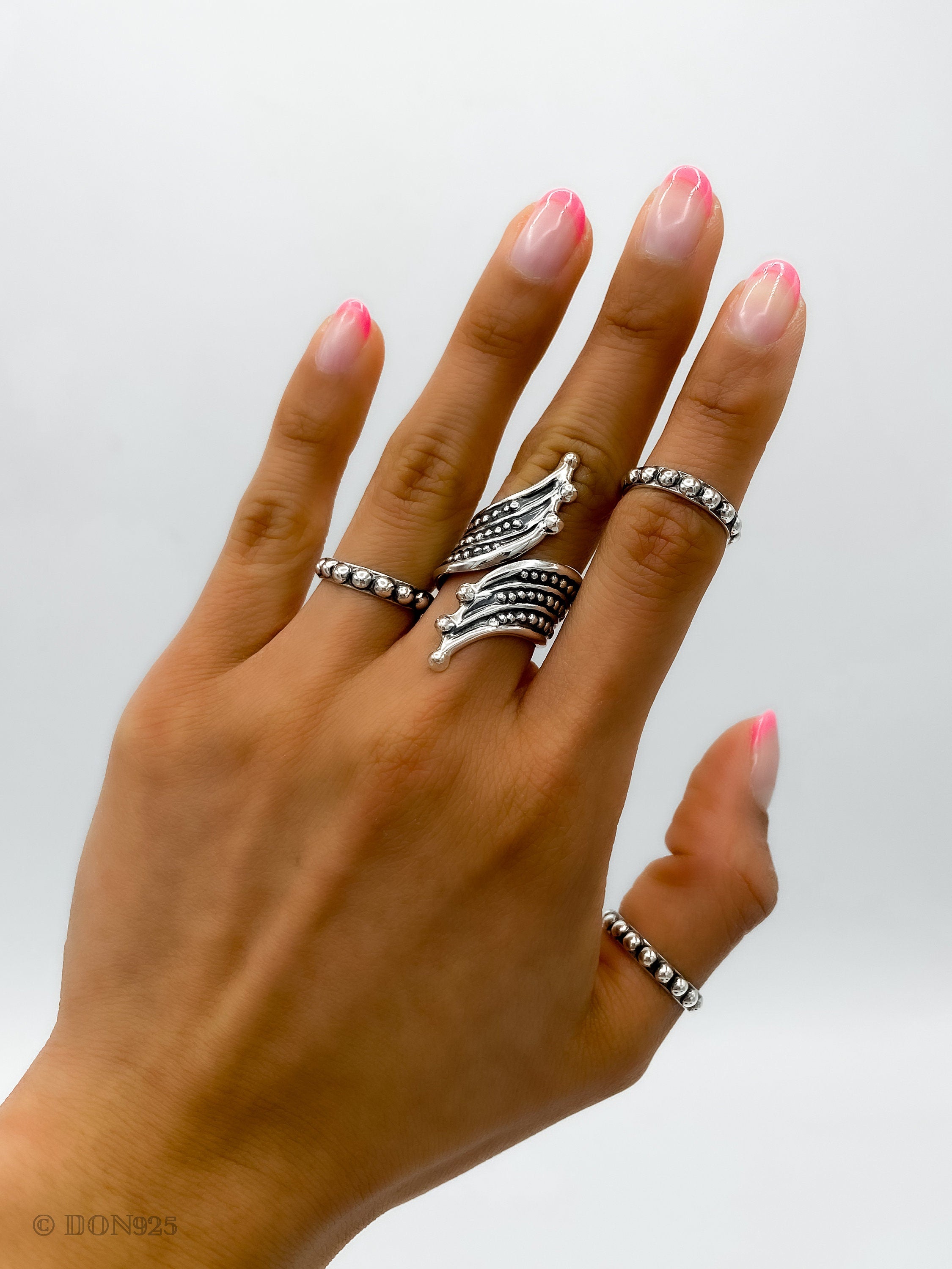 Sterling Silver Boho Studded Wrap Ring