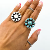 Sterling Silver Boho Flower Ring: Adjustable Chunky Geometric Statement Jewelry