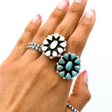 Sterling Silver Boho Flower Ring: Adjustable Chunky Geometric Statement Jewelry