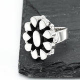 Sterling Silver Boho Flower Ring: Adjustable Chunky Geometric Statement Jewelry