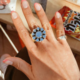 Sterling Silver Boho Flower Ring: Adjustable Chunky Geometric Statement Jewelry