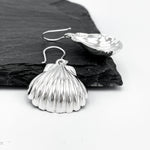 Large Sterling Silver Seashell Drop Earrings: Statement Beach Jewelry