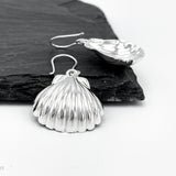 Large Sterling Silver Seashell Drop Earrings: Statement Beach Jewelry