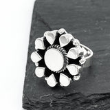 Sterling Silver Boho Flower Ring: Adjustable Chunky Geometric Statement Jewelry