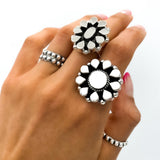 Sterling Silver Boho Flower Ring: Adjustable Chunky Geometric Statement Jewelry