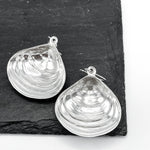 Big Sterling Silver Clam Shell Dangle Earrings