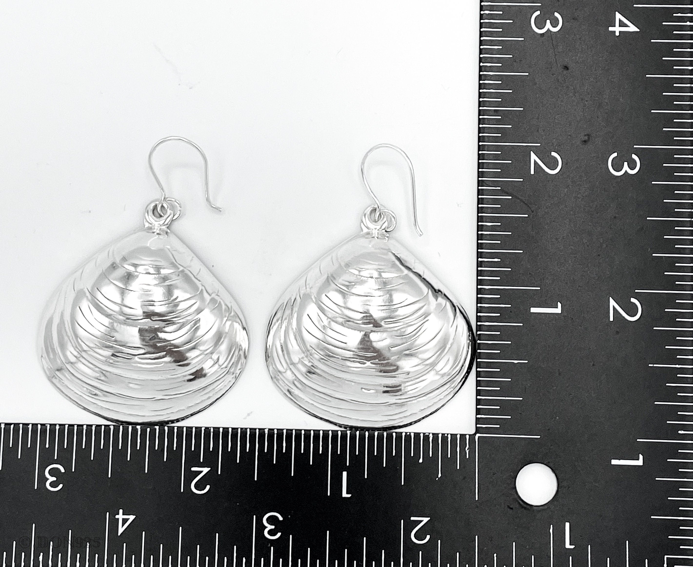 Big Sterling Silver Clam Shell Dangle Earrings