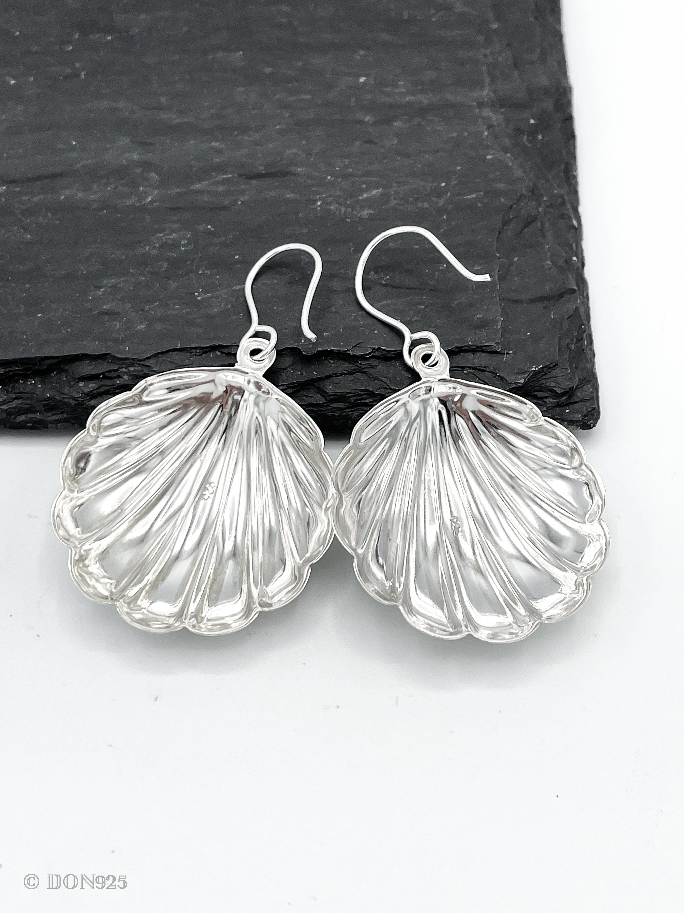 Sterling Silver Seashell Dangle Earrings: Big Statement Beach Jewelry