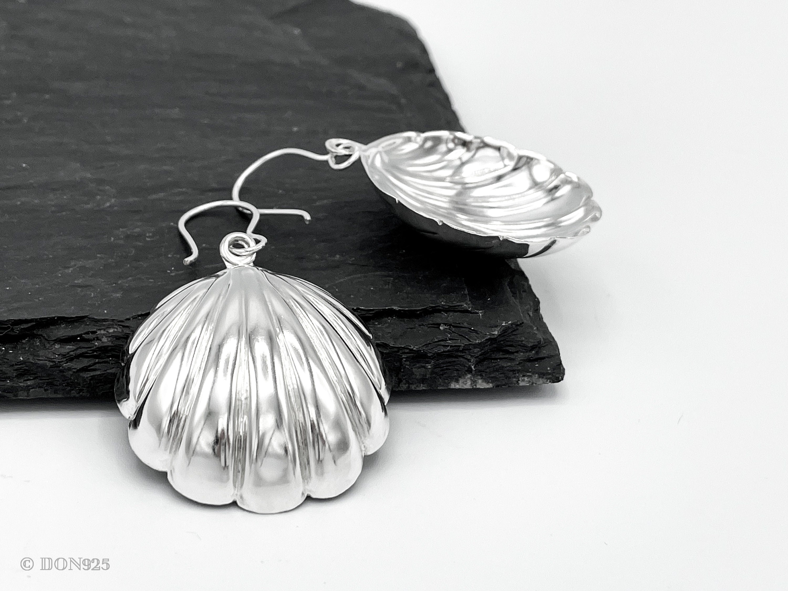Sterling Silver Seashell Dangle Earrings: Big Statement Beach Jewelry