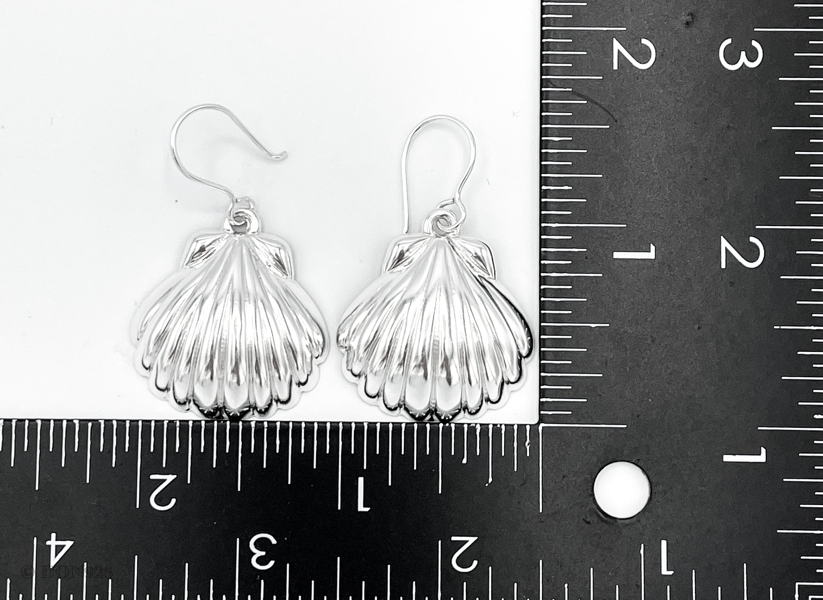 Large Sterling Silver Seashell Drop Earrings: Statement Beach Jewelry