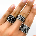 Ocean Waves Ring: Sterling Silver Oxidized Band