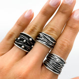 Ocean Waves Ring: Sterling Silver Oxidized Band