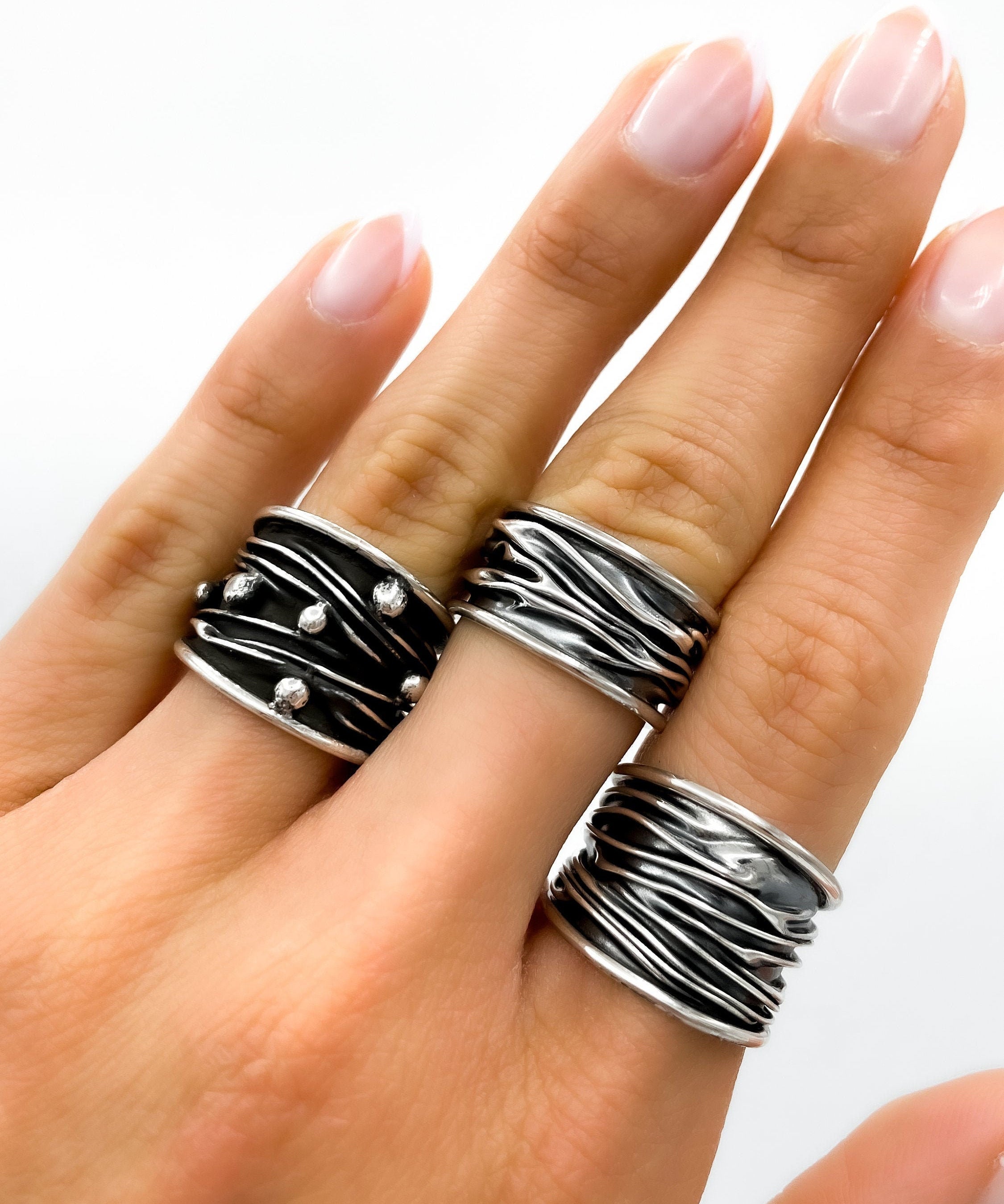 Ocean Waves Ring: Sterling Silver Oxidized Band