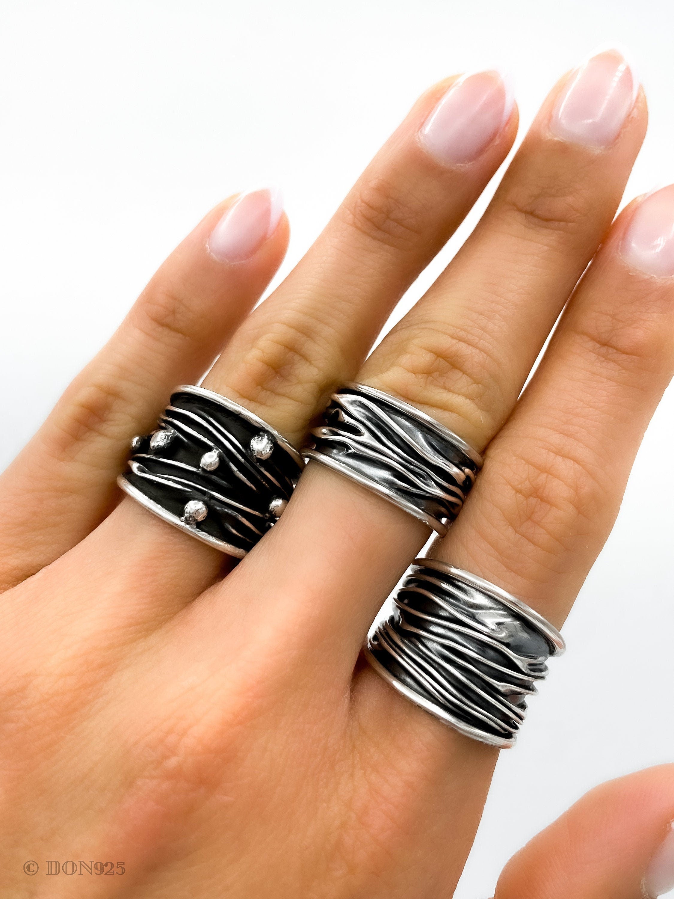 Ocean Waves Ring: Sterling Silver Oxidized Band