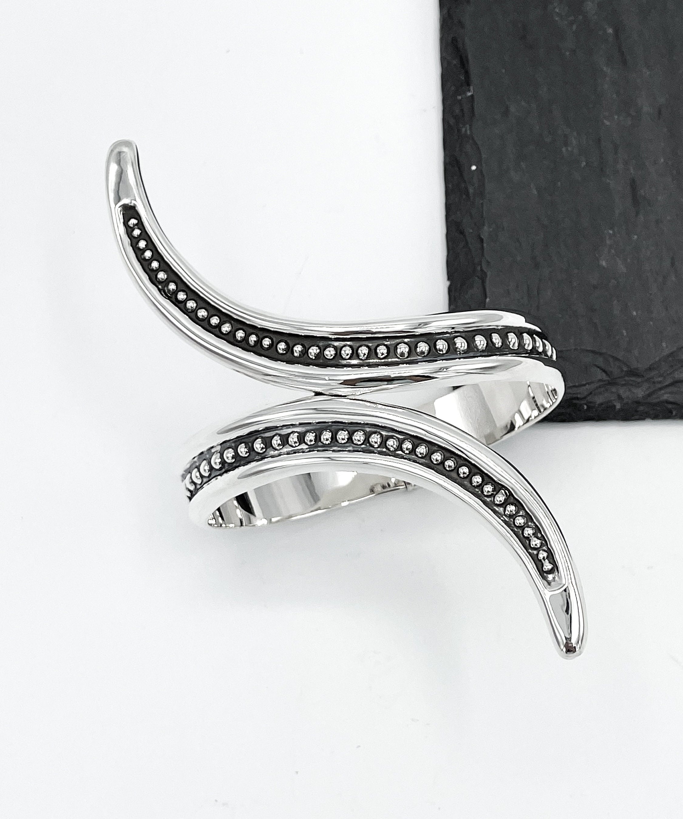 Wavy Sterling Silver Dotted Bangle: Mexican Studded Hinged Bracelet