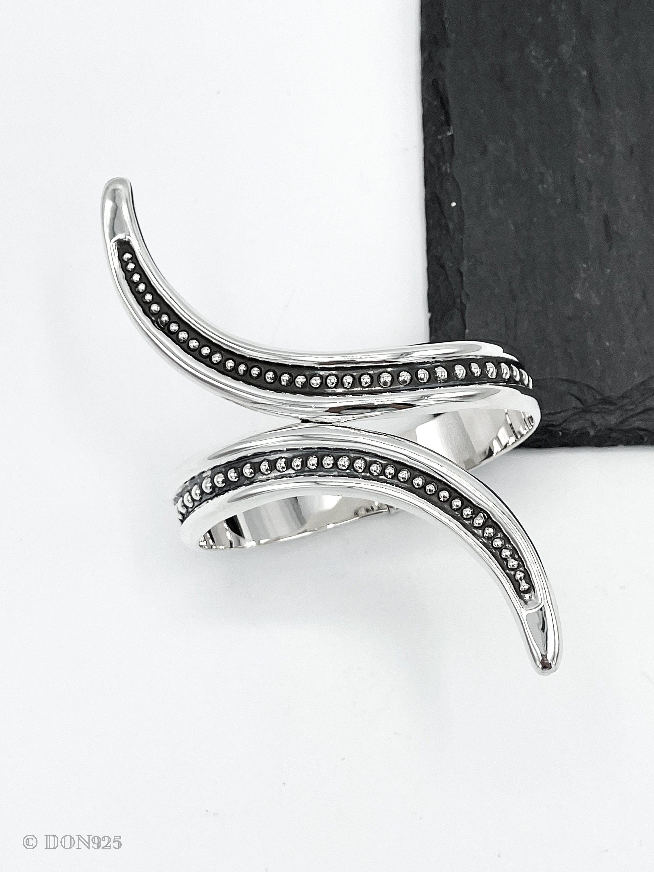 Wavy Sterling Silver Dotted Bangle: Mexican Studded Hinged Bracelet