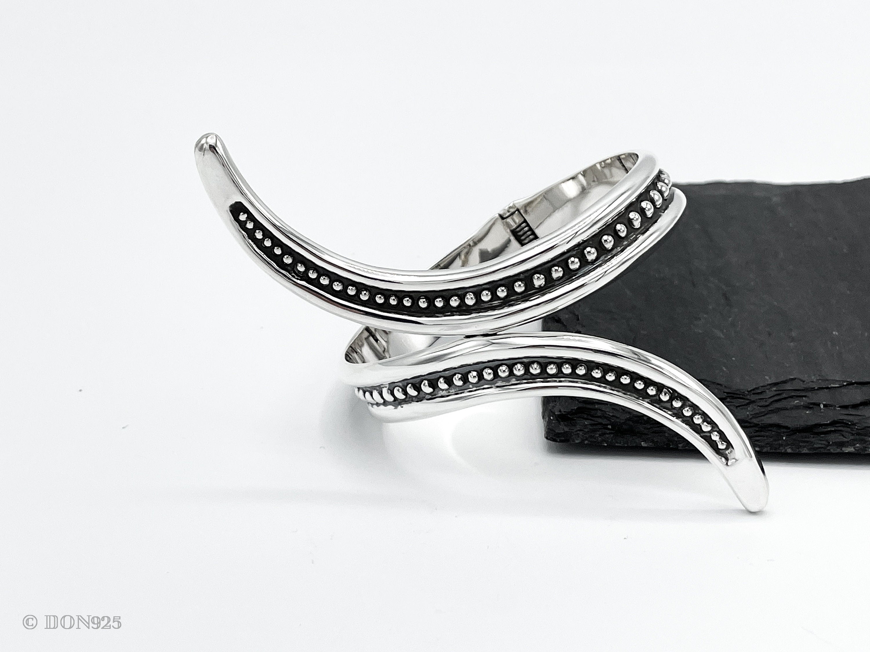 Wavy Sterling Silver Dotted Bangle: Mexican Studded Hinged Bracelet