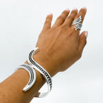 Wavy Sterling Silver Dotted Bangle: Mexican Studded Hinged Bracelet