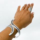Wavy Sterling Silver Dotted Bangle: Mexican Studded Hinged Bracelet