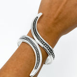 Wavy Sterling Silver Dotted Bangle: Mexican Studded Hinged Bracelet