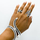 Wavy Sterling Silver Dotted Bangle: Mexican Studded Hinged Bracelet