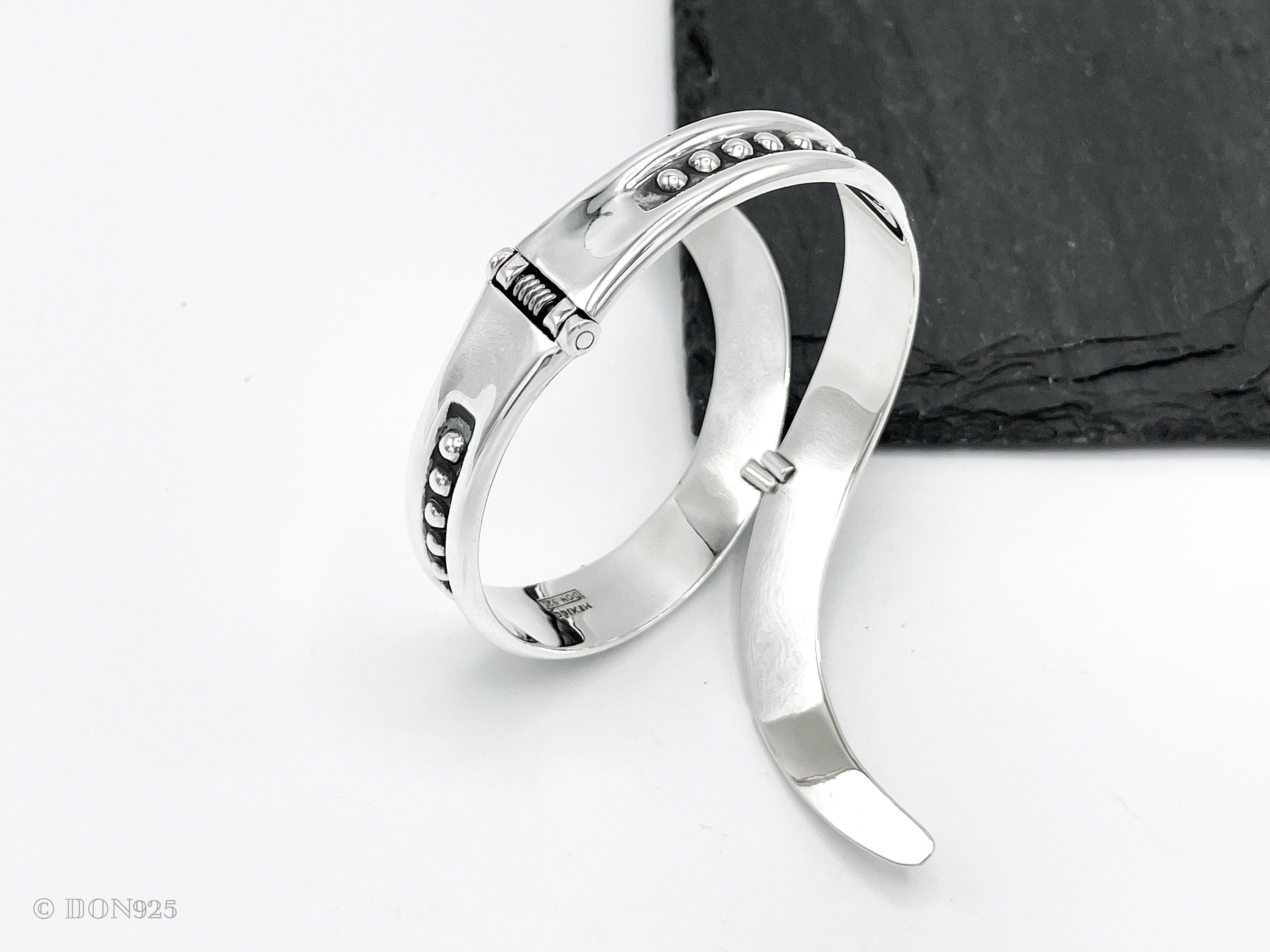 Wavy Sterling Silver Dotted Bangle: Mexican Studded Hinged Bracelet