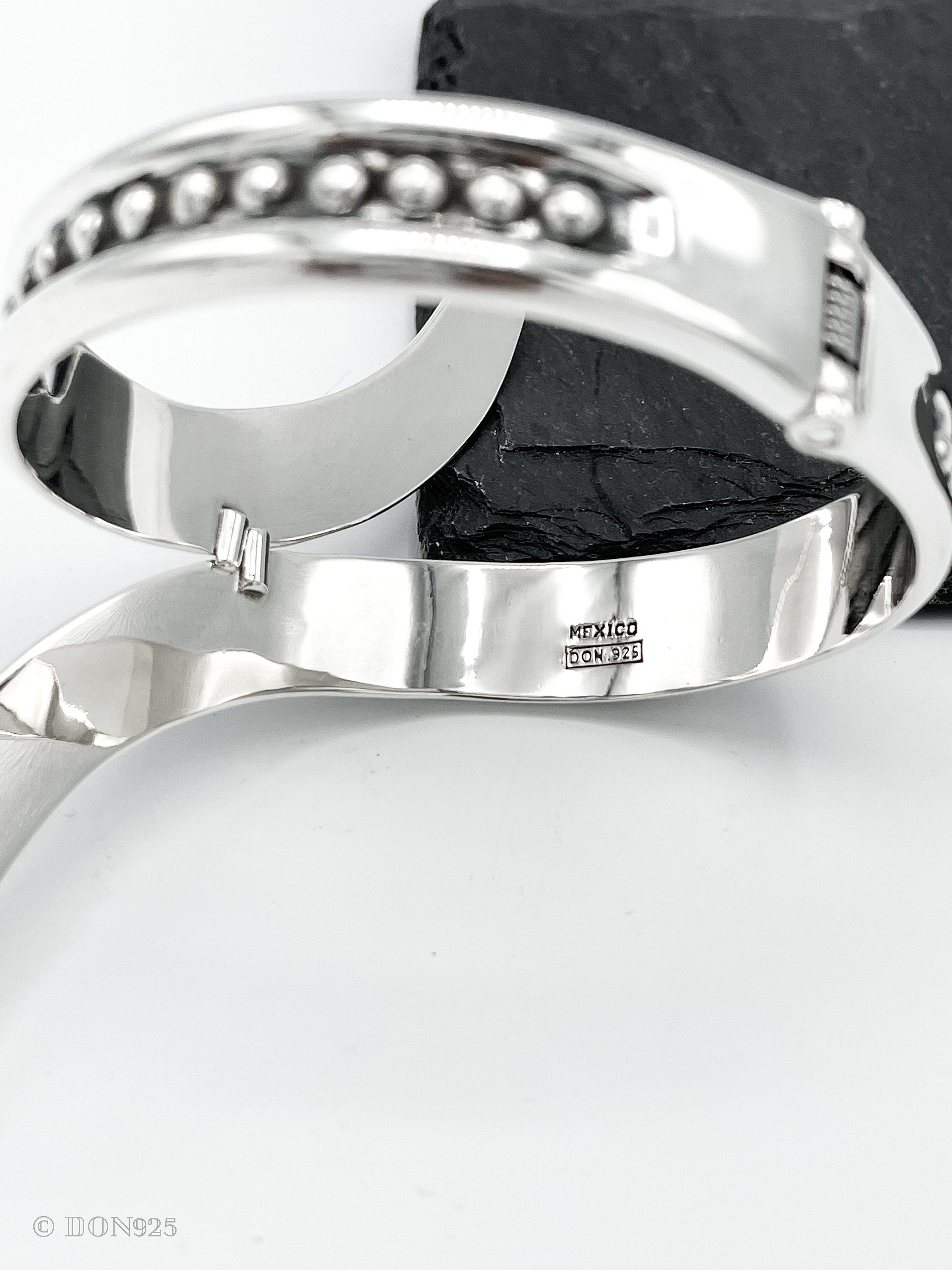 Wavy Sterling Silver Dotted Bangle: Mexican Studded Hinged Bracelet