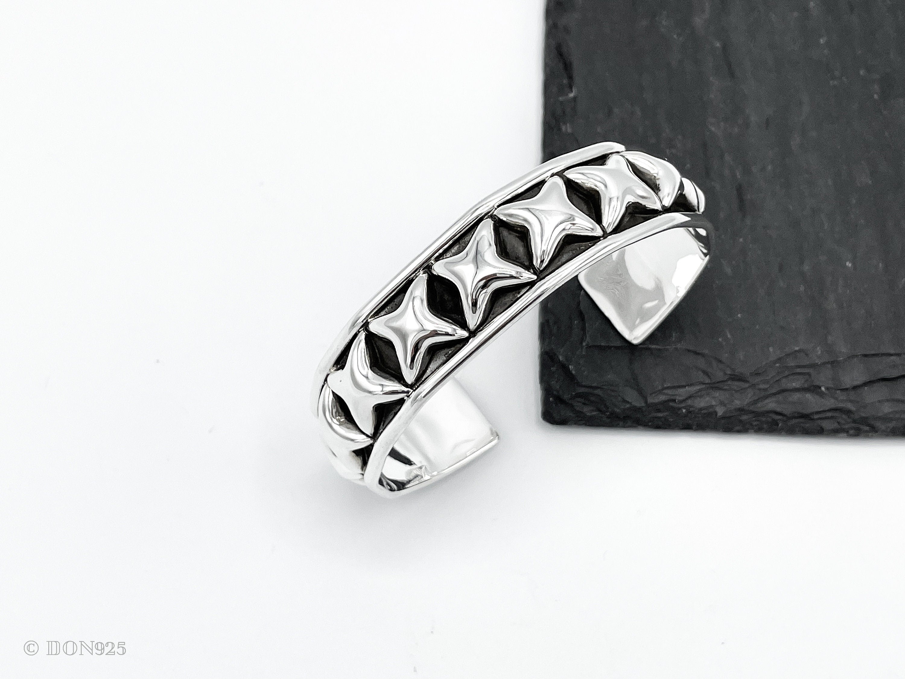 Mexican Starry Night: Sterling Silver Stars Cuff Bracelet, a Taxco, Mexico Design