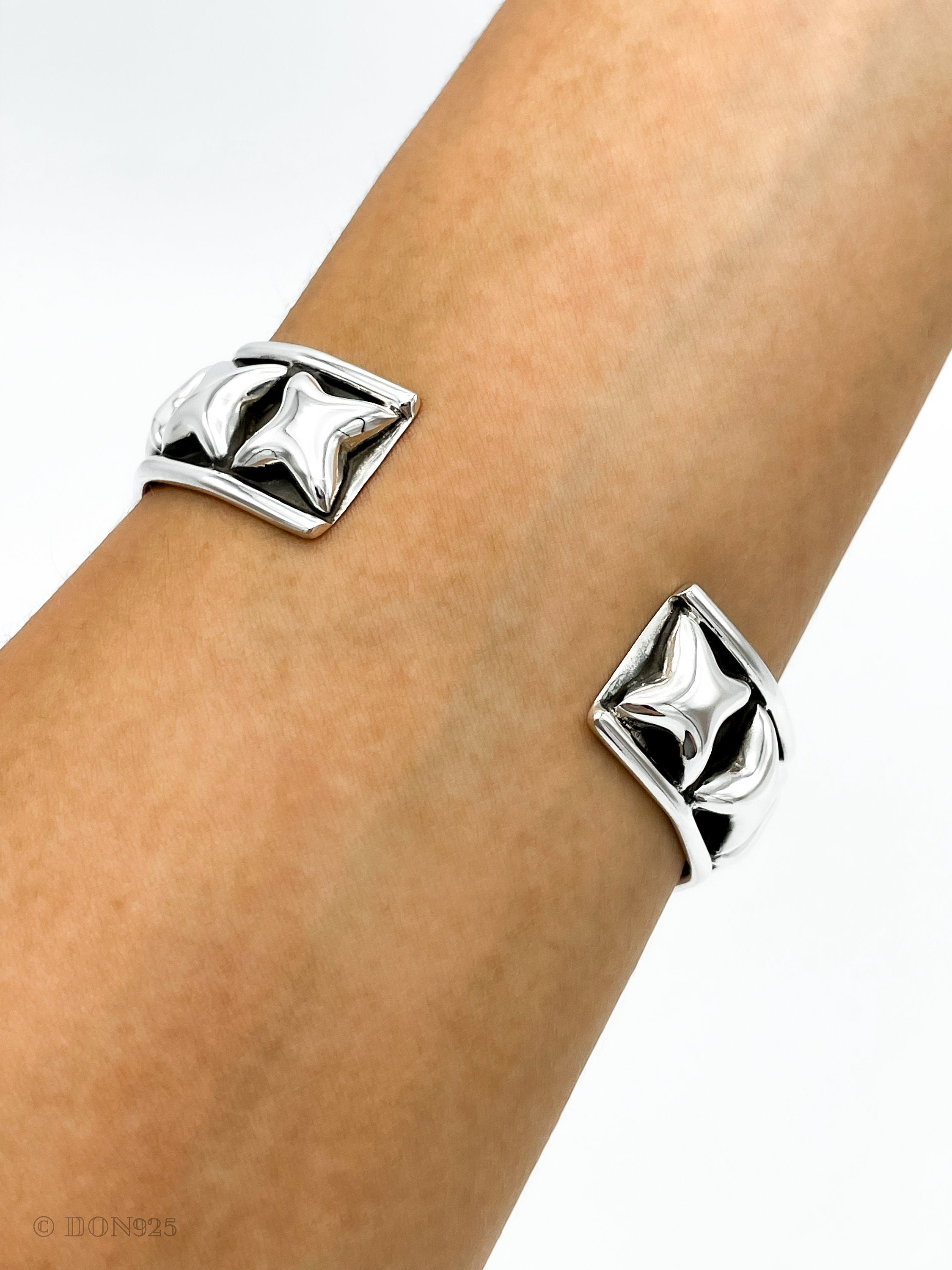 Mexican Starry Night: Sterling Silver Stars Cuff Bracelet, a Taxco, Mexico Design