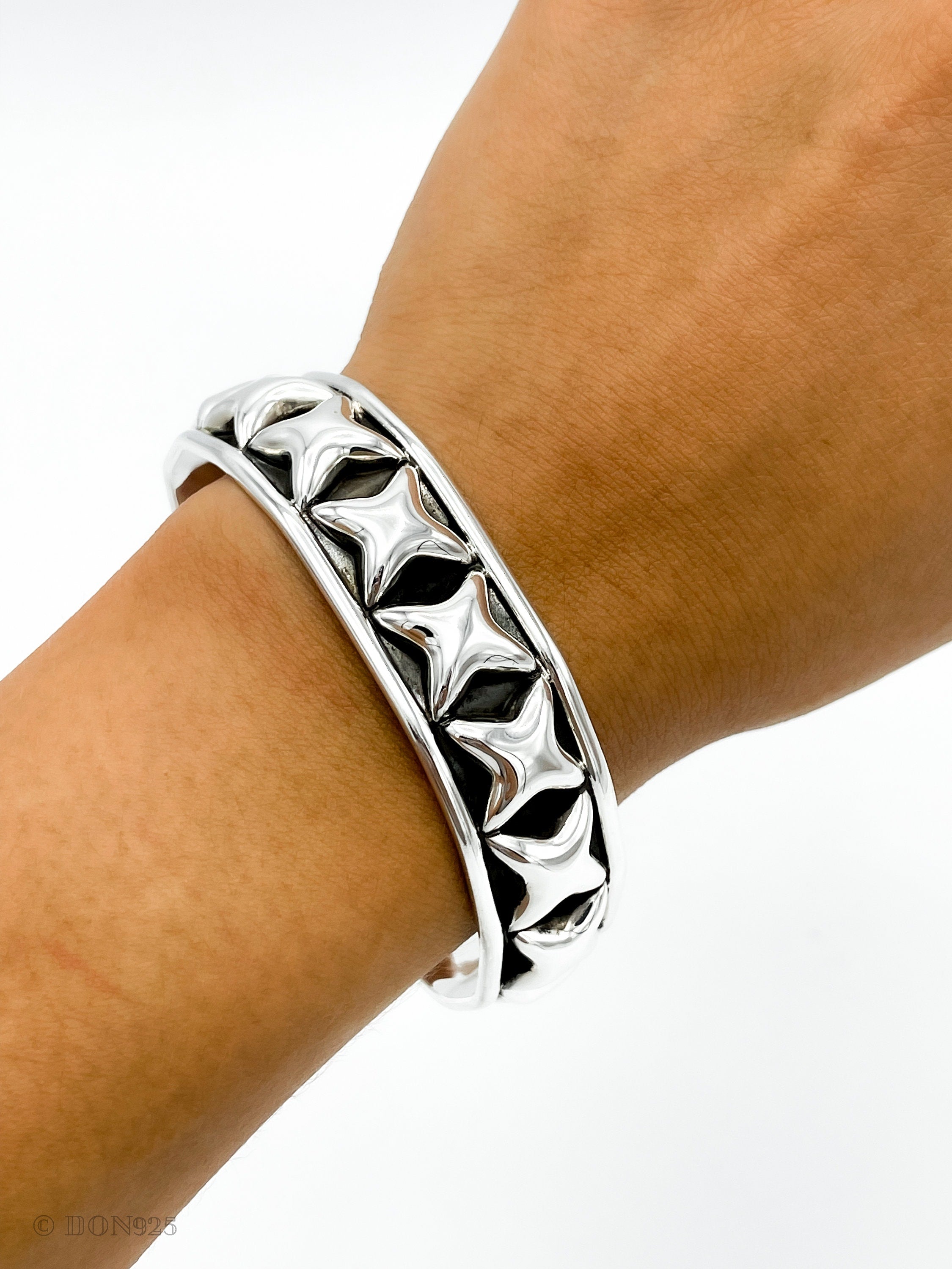 Mexican Starry Night: Sterling Silver Stars Cuff Bracelet, a Taxco, Mexico Design