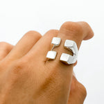 Sterling Silver Checkered Square Ring: Modern Geometric Statement
