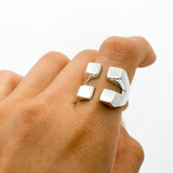 Sterling Silver Checkered Square Ring: Modern Geometric Statement