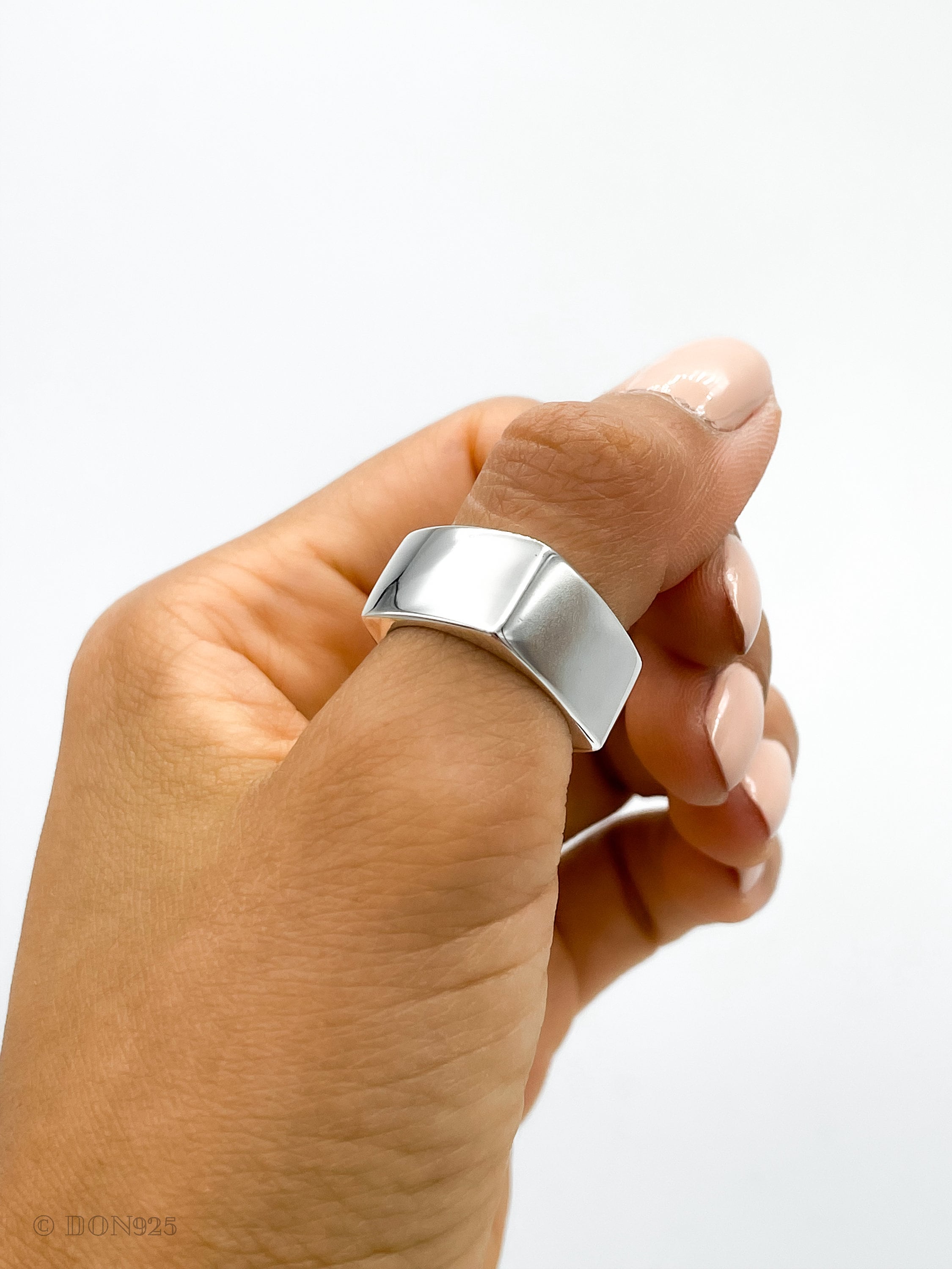 Sterling Silver Cube Signet Ring: Wide Geometric Chunky Modern Unisex Band