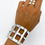 Sterling Silver Checkered Square Ring: Modern Geometric Statement
