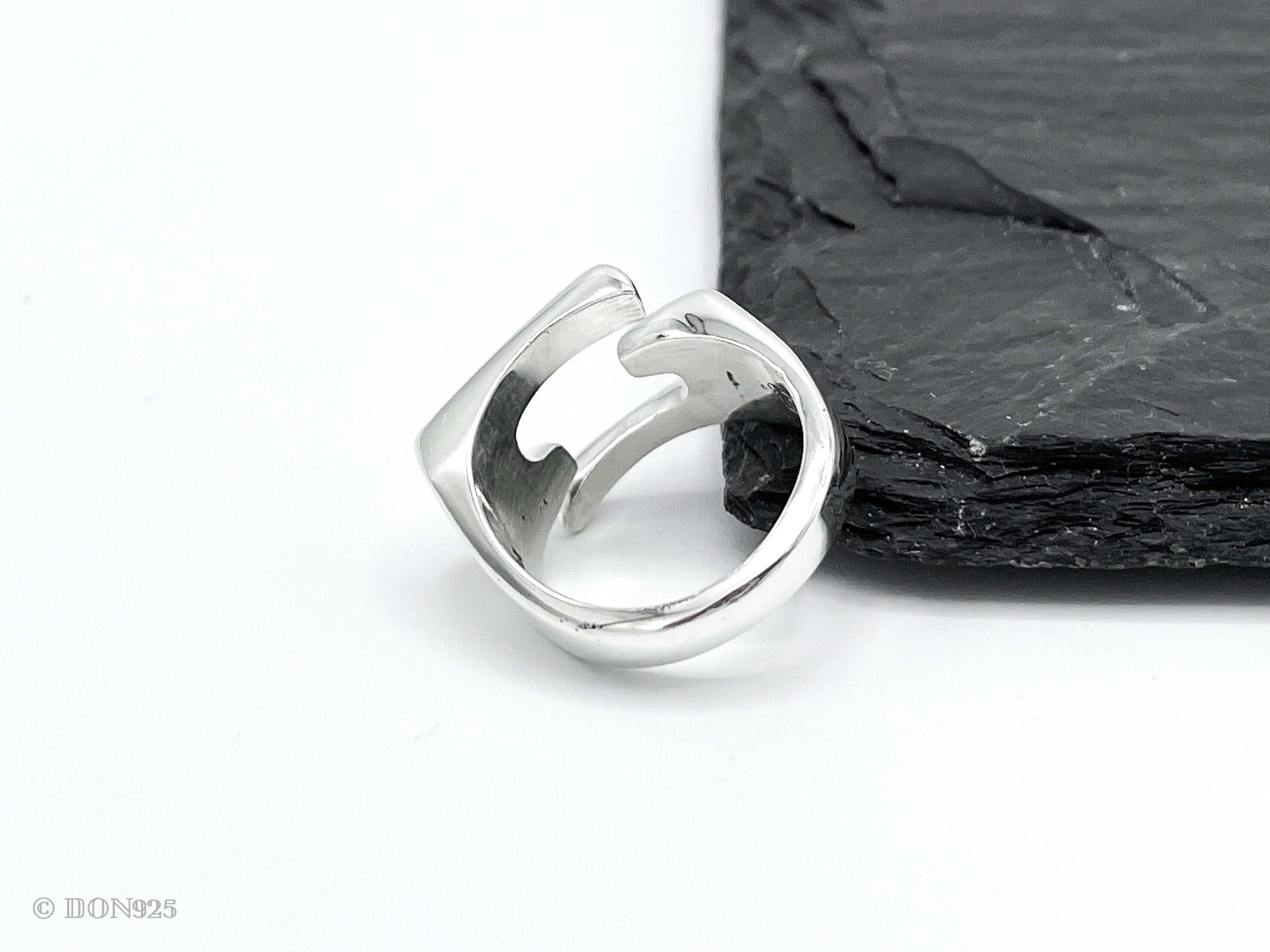 Sterling Silver Modernist Geometric Ring: Architectural Statement Jewelry