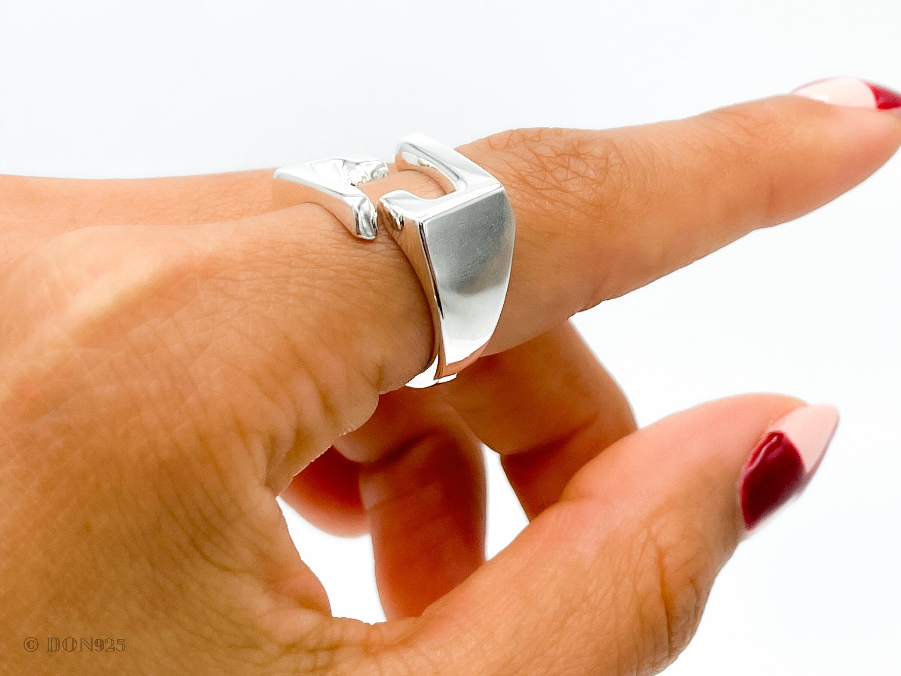 Sterling Silver Modernist Geometric Ring: Architectural Statement Jewelry