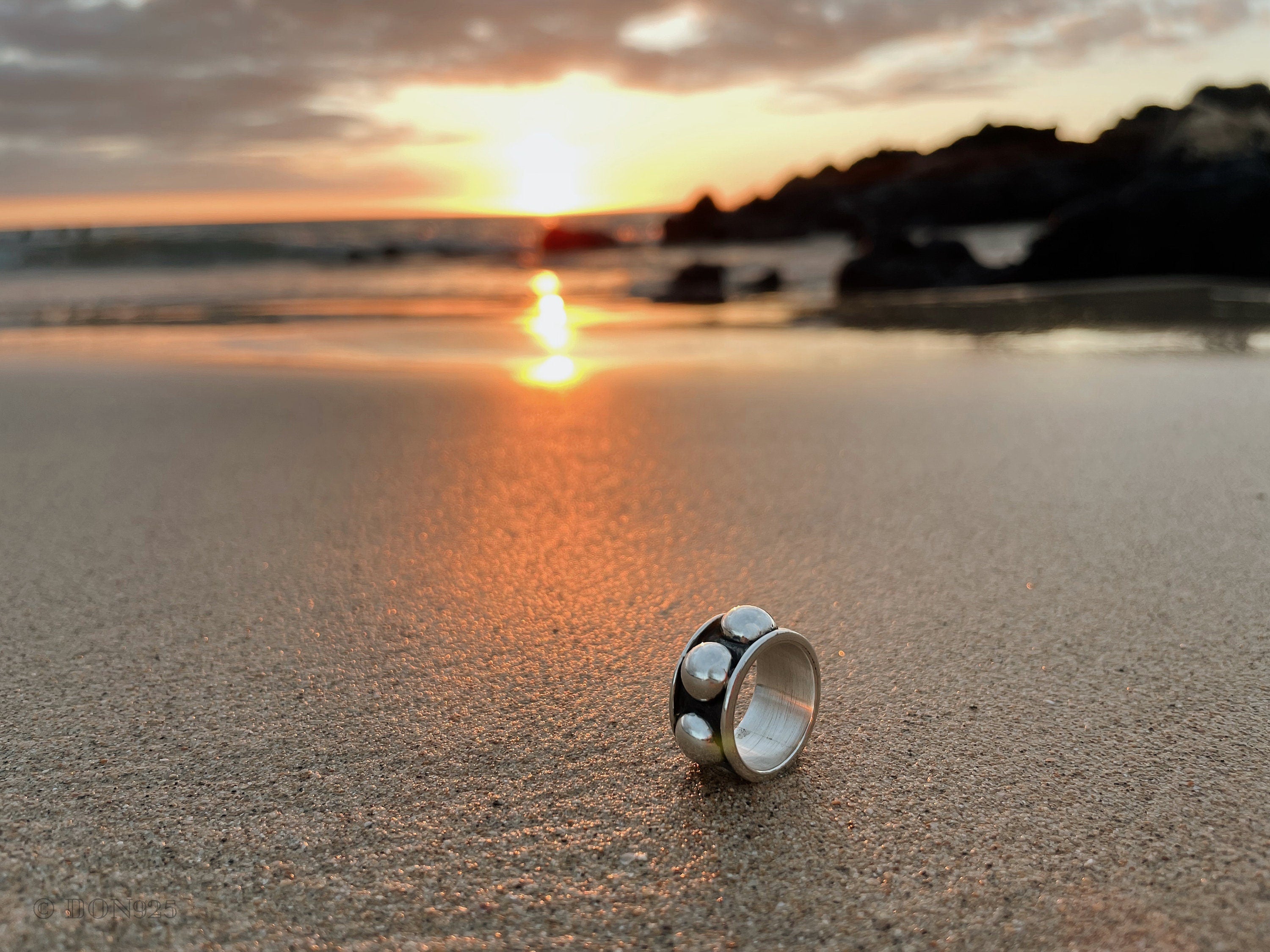 Oxidized Sterling Silver Dome Ring: Chunky Beaded Statement Band, Studded Jewelry