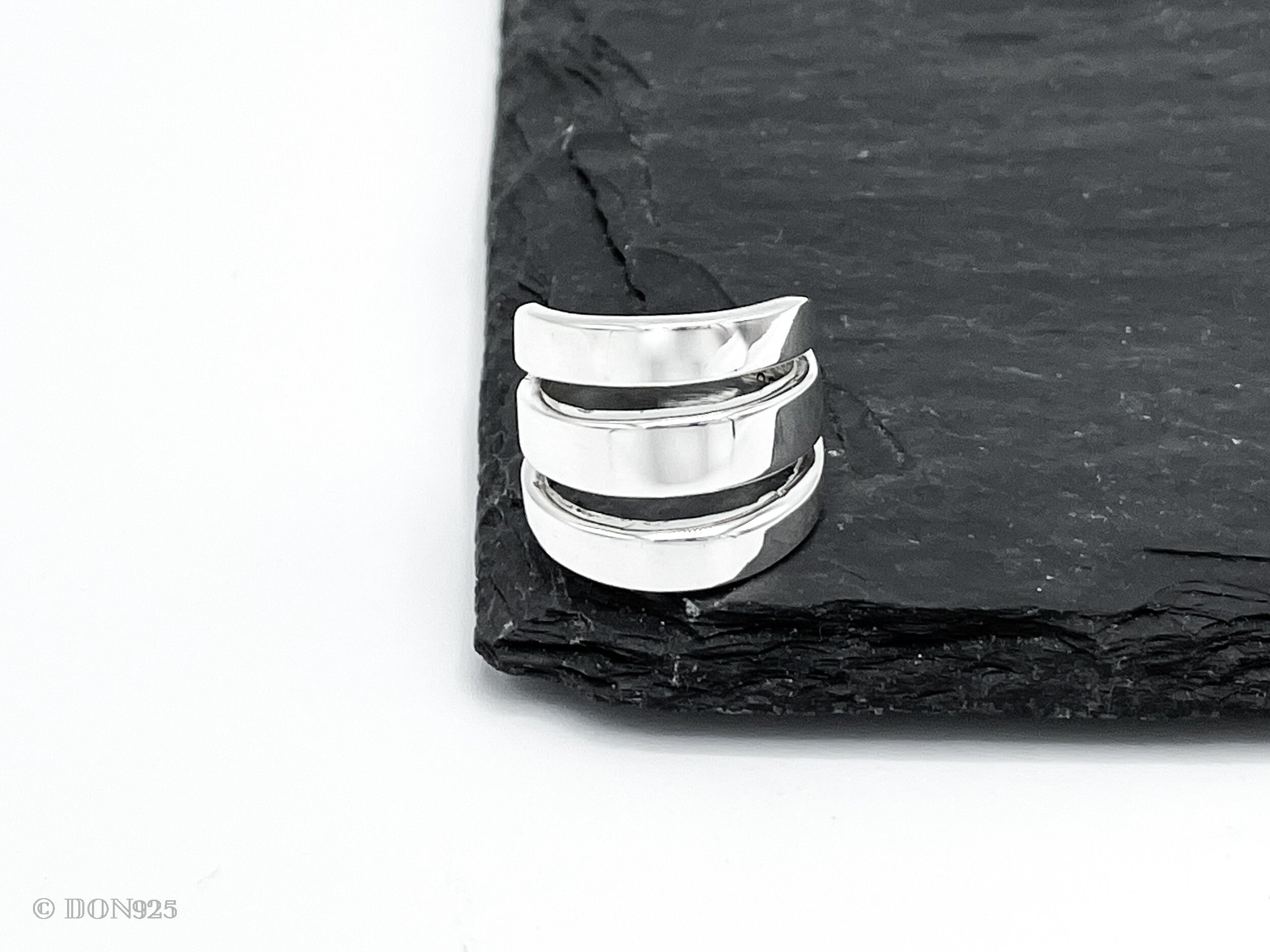 Sterling Silver Three Lines Ring: Heavy Statement Jewelry