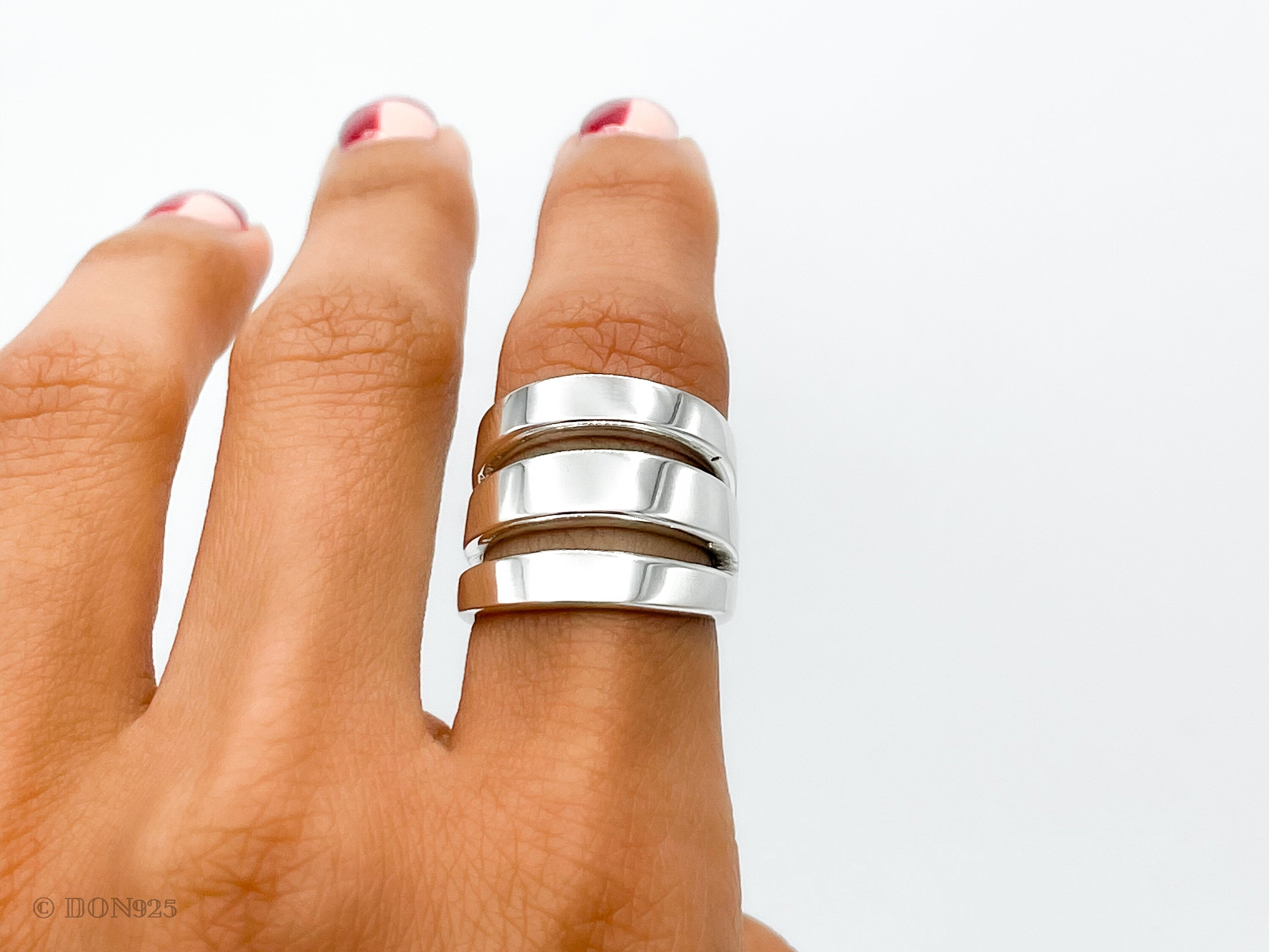 Sterling Silver Three Lines Ring: Heavy Statement Jewelry