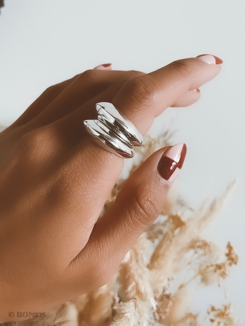 Solid Sterling Silver Heavy Dome Ring: Chunky Sculptural Geometric