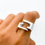 Sterling Silver Modernist Geometric Ring: Architectural Statement Jewelry