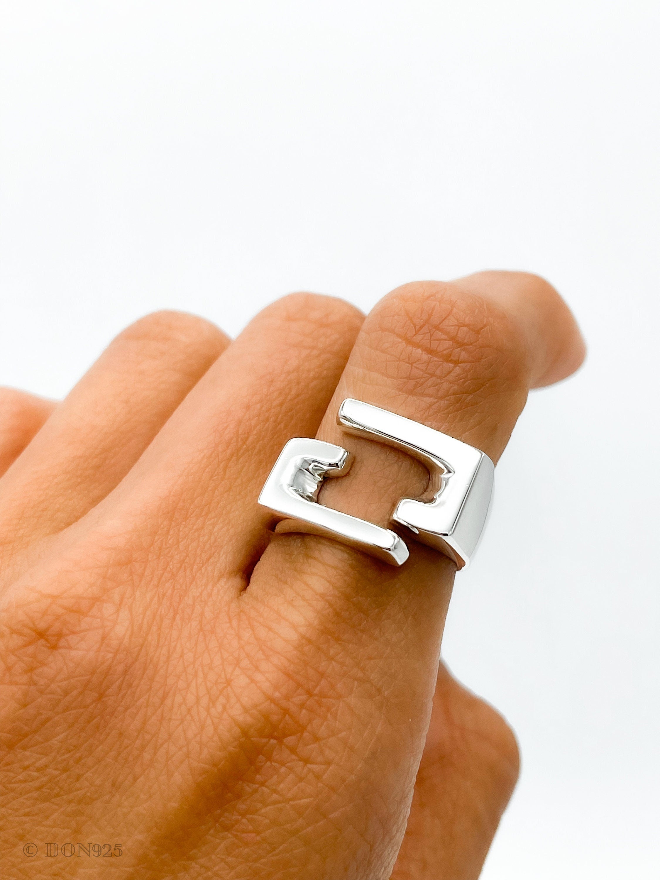 Sterling Silver Modernist Geometric Ring: Architectural Statement Jewelry