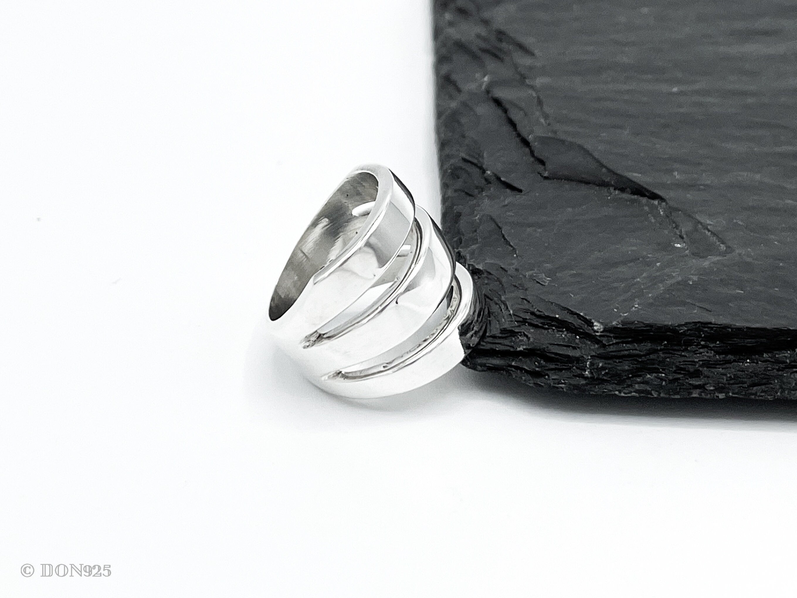 Sterling Silver Three Lines Ring: Heavy Statement Jewelry