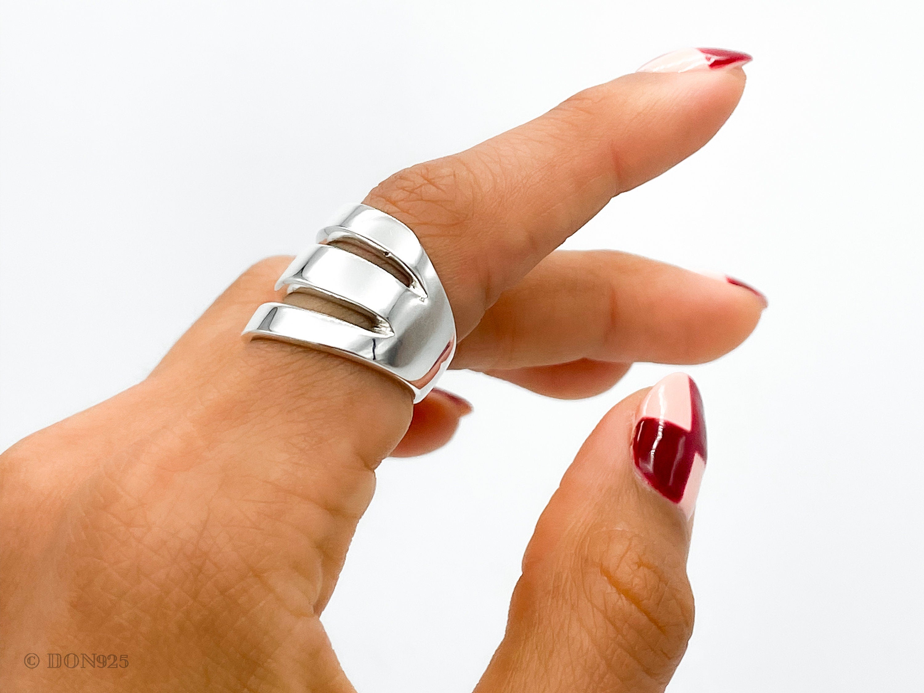 Sterling Silver Three Lines Ring: Heavy Statement Jewelry