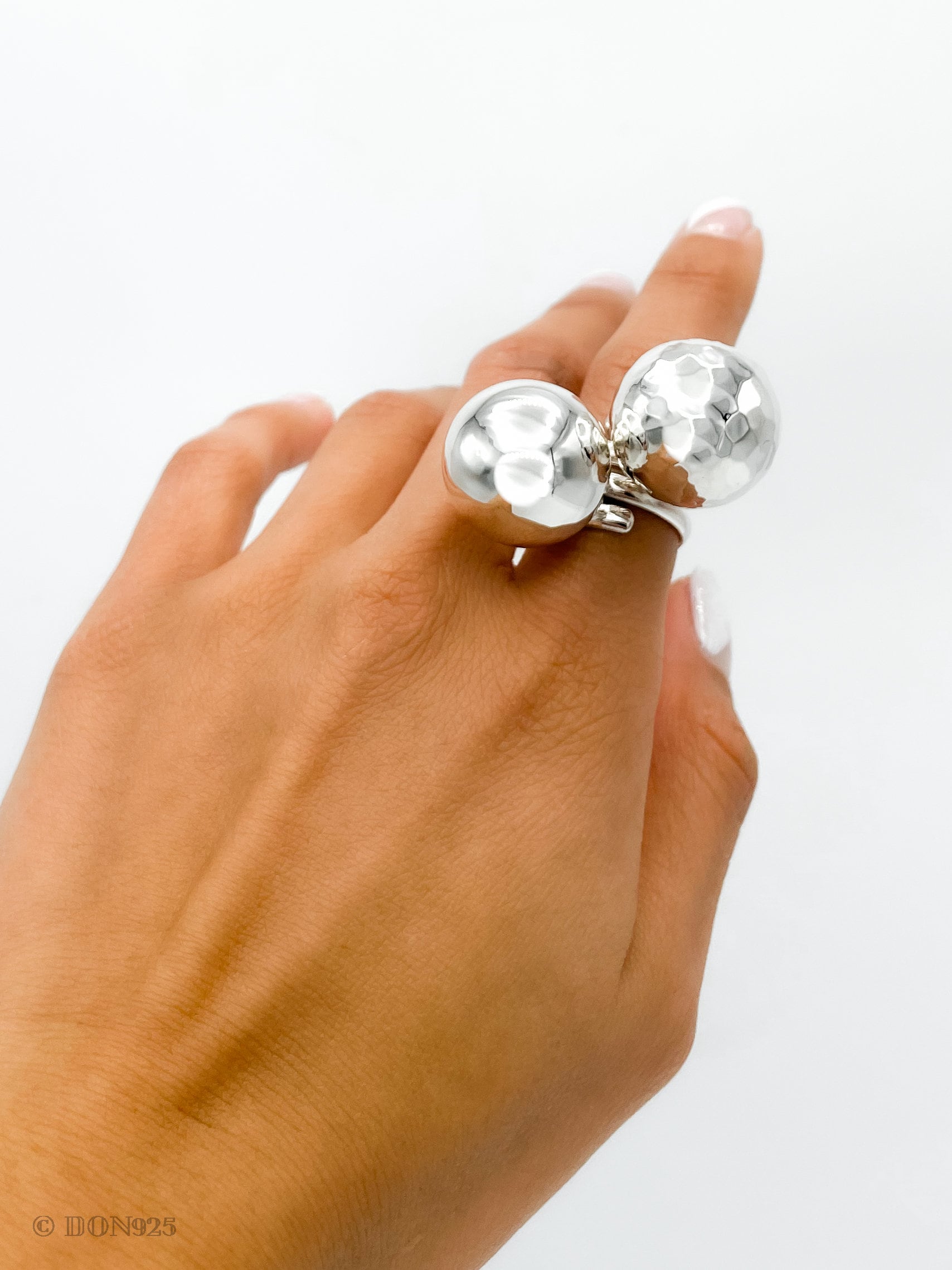 Sterling Silver Big Ball Adjustable Ring