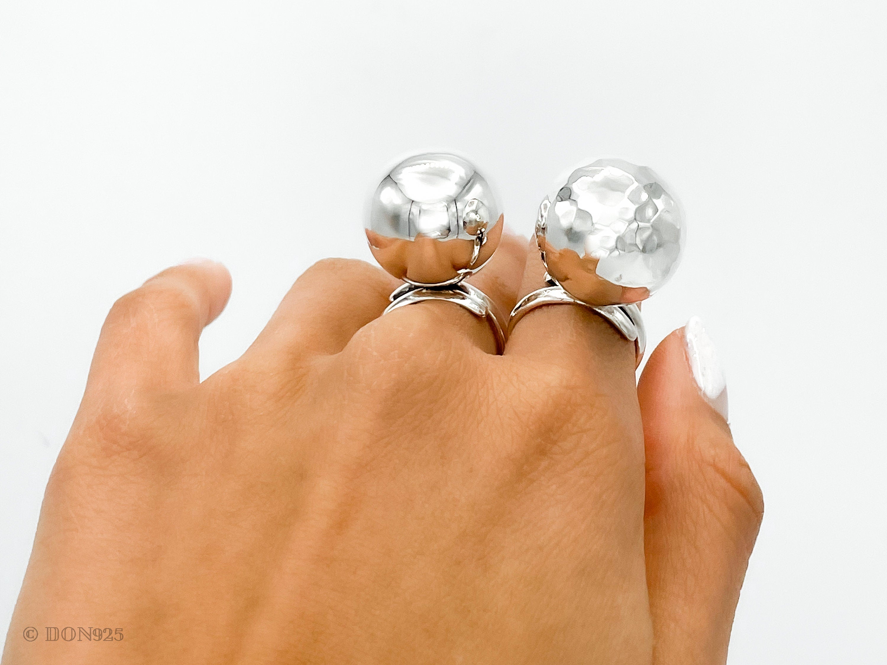 Sterling Silver Big Ball Adjustable Ring