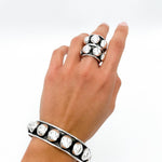 Wide Sterling Silver Studded Ring: Blackened Statement Band, Western Style Jewelry
