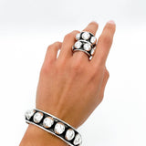 Wide Sterling Silver Studded Ring: Blackened Statement Band, Western Style Jewelry