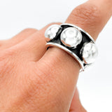 Wide Sterling Silver Studded Ring: Blackened Statement Band, Western Style Jewelry