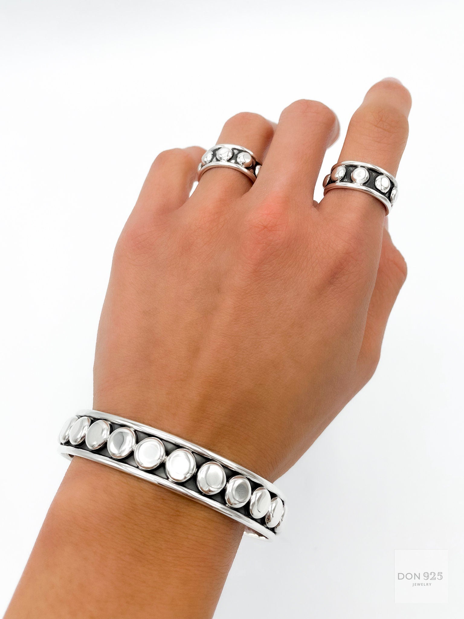 Sterling Silver Studded Ring: Beaded Western Rustic Band
